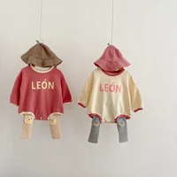 2022 new baby long sleeve letter print bodysuit cotton toddler boy cute smiley patch leggings newborn girl solid fisherman hat