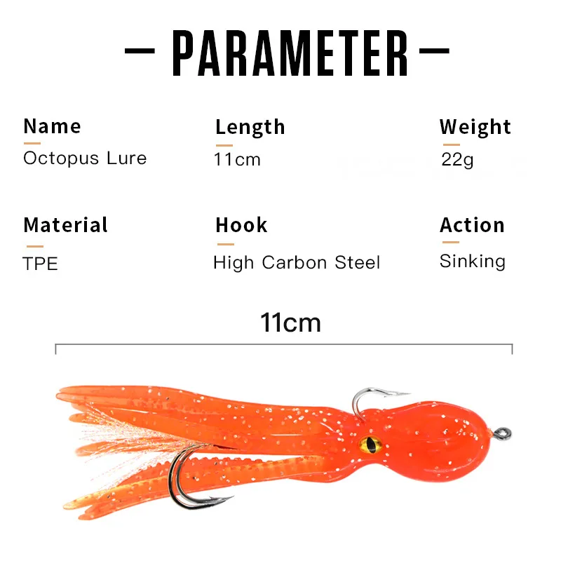 ORJD свимбейт Осьминог 22 г 11 см мягкая рыболовная приманка с двойными крючками