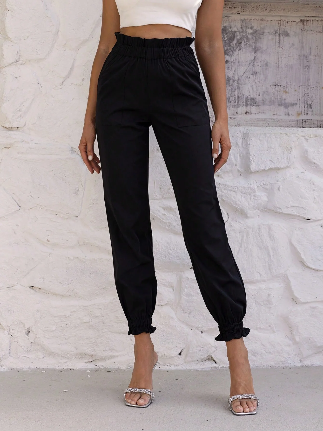 

Yissang Paperbag Waist Frill Trim Pants