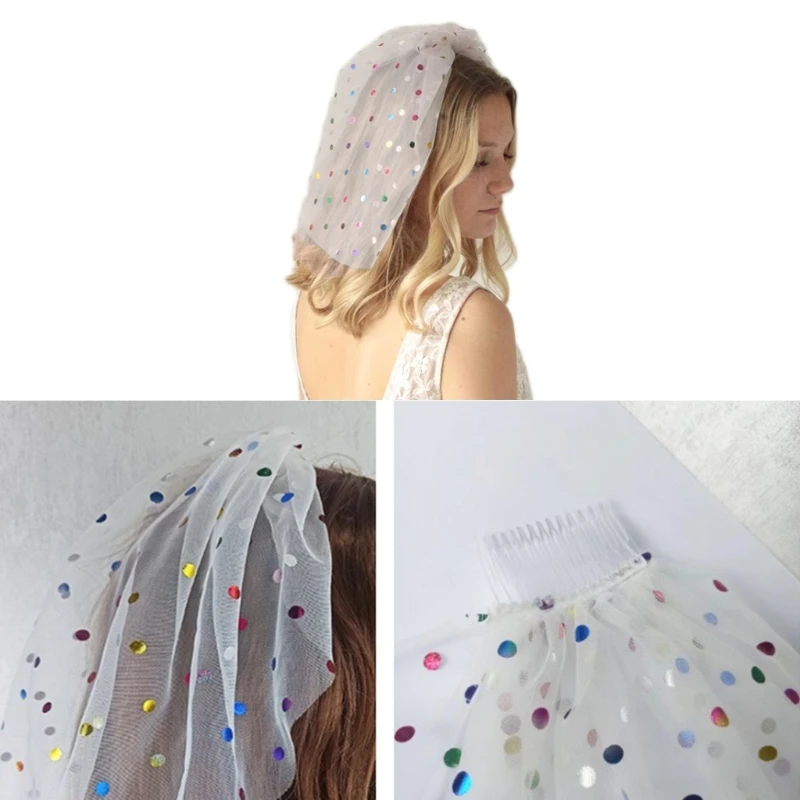 

White Single Layer with Sequins Rainbow Bridal Wedding Veil with Comb