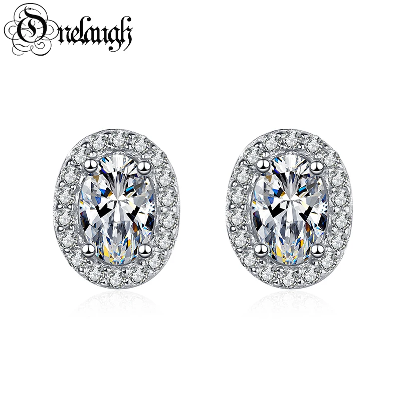 

Onelaugh 1ct 2ct Moissanite Stud Earrings for Women Oval Cut Halo Diamond Bridal Earrings Luxury Elegant Wedding Jewelry Gift