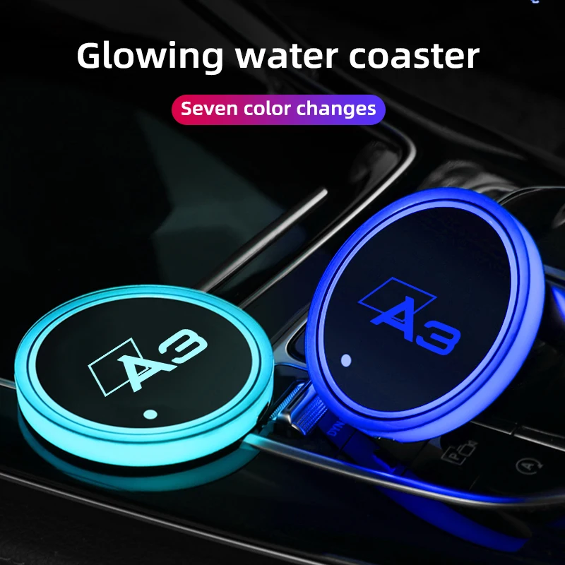 Car Logo Luminous Cup Mat Coaster 7 Colors Led Atmosphere Light for Audi A3 2004 2008 2009 2010 2012 2013- 2017 Auto Accessories