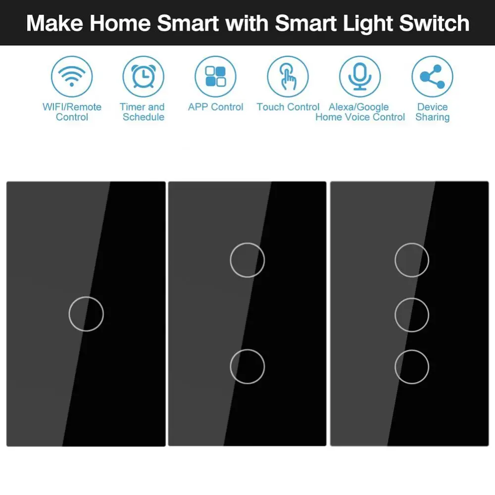 

Voice Control Smart Switches Countdowns Us Wifi Switch Tuya App Smart Touch Switch For Alexa And Google Home 1/2/3 Gang