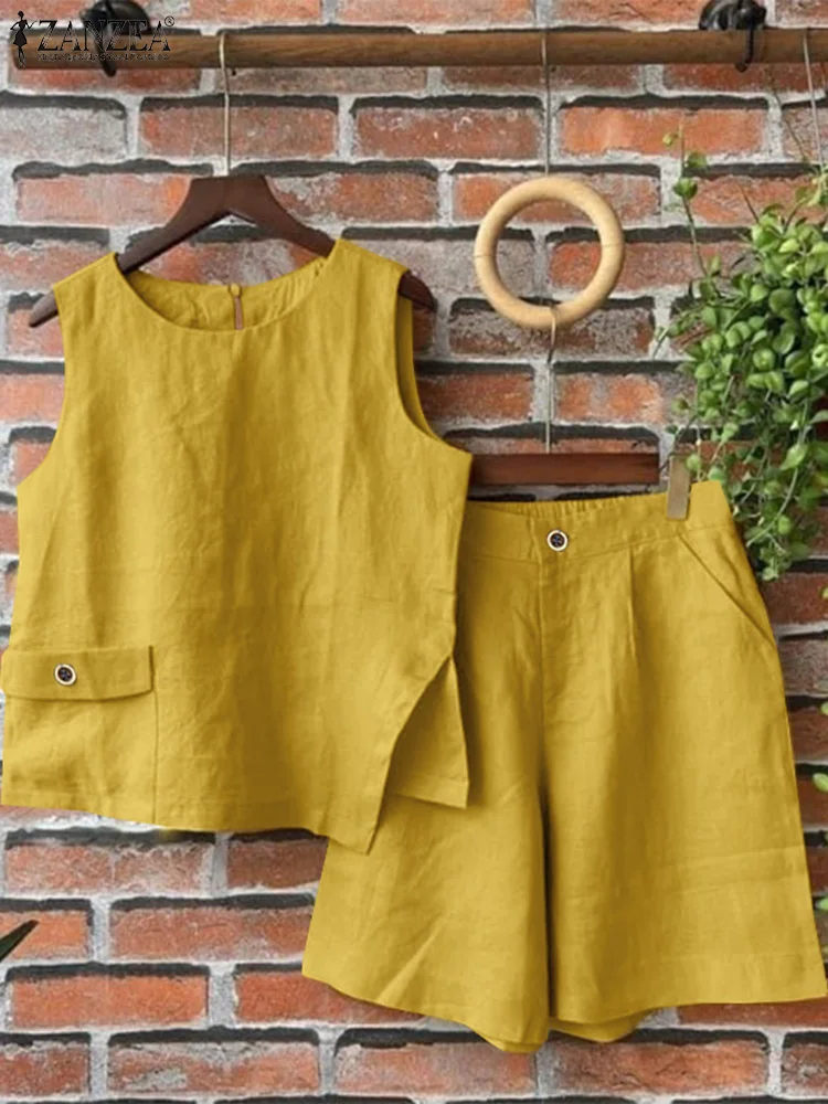 Костюм женский винтажный из 2 предметов однотонный Свободный Топ без рукавов и