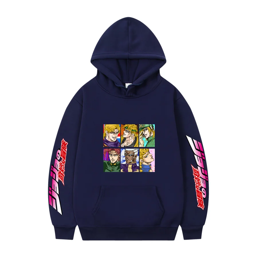 

Толстовка мужская в стиле японского аниме, худи с принтом невероятных приключений Джоджо в стиле Харадзюку, модная повседневная Уличная одежда, пальто