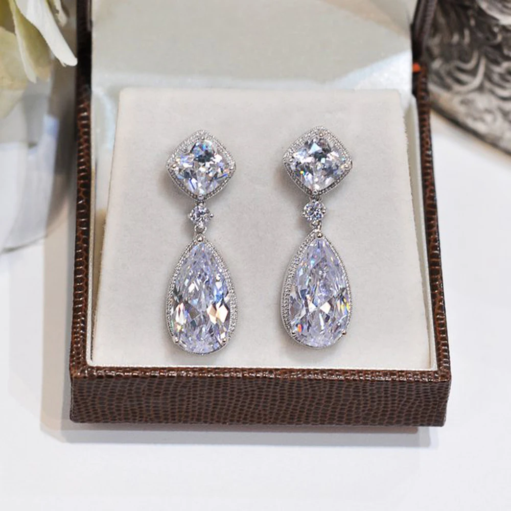 

Huitan Temperament Women's Drop Earrings Engagement Wedding Luxury Fashion Ear Piercing Accessories Brilliant CZ 2023 Jewelry