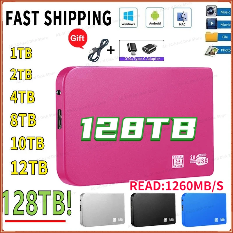 

128TB 8TB High-Speed Portable 32TB 16TB 2TB SSD External Solid State Drives USB3.0 Hard Drive Hard disk For Laptop/Macbook mini