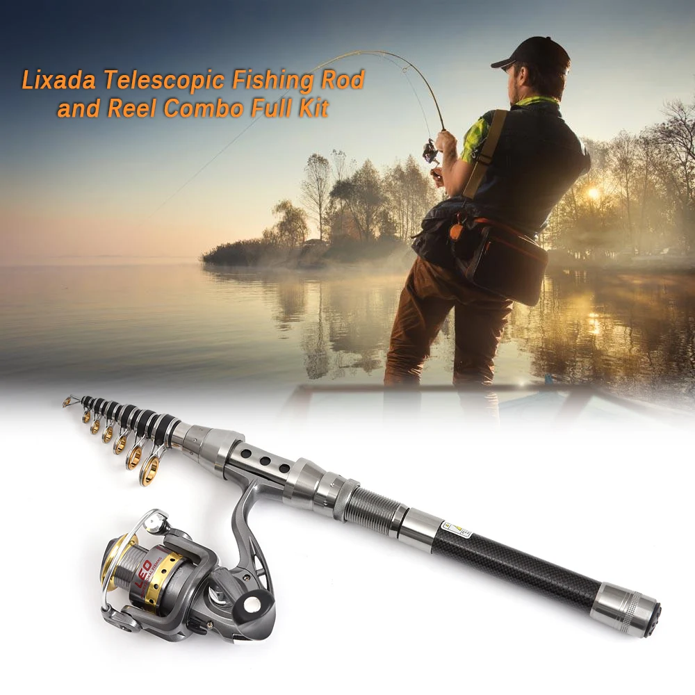 

Spinning Fishing Telescopic Rod and Reel Combo Full Kit Fishing Reel Gear Organizer Pole Set with 100M Fishing Line Lures Hooks