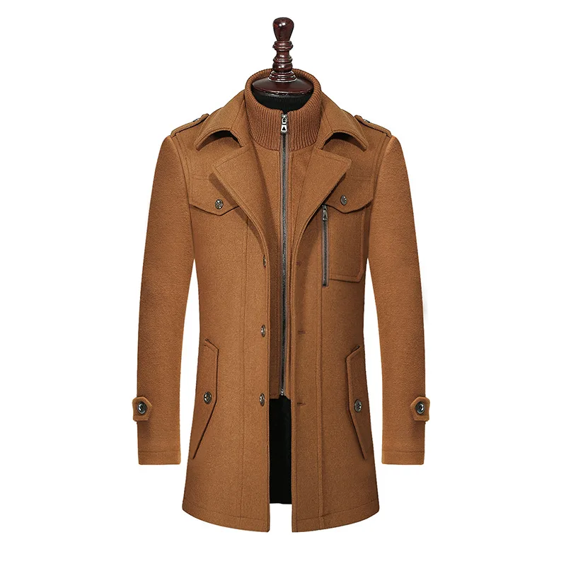 Модная зимняя мужская шерстяная куртка с двойным воротником плотный однобортный