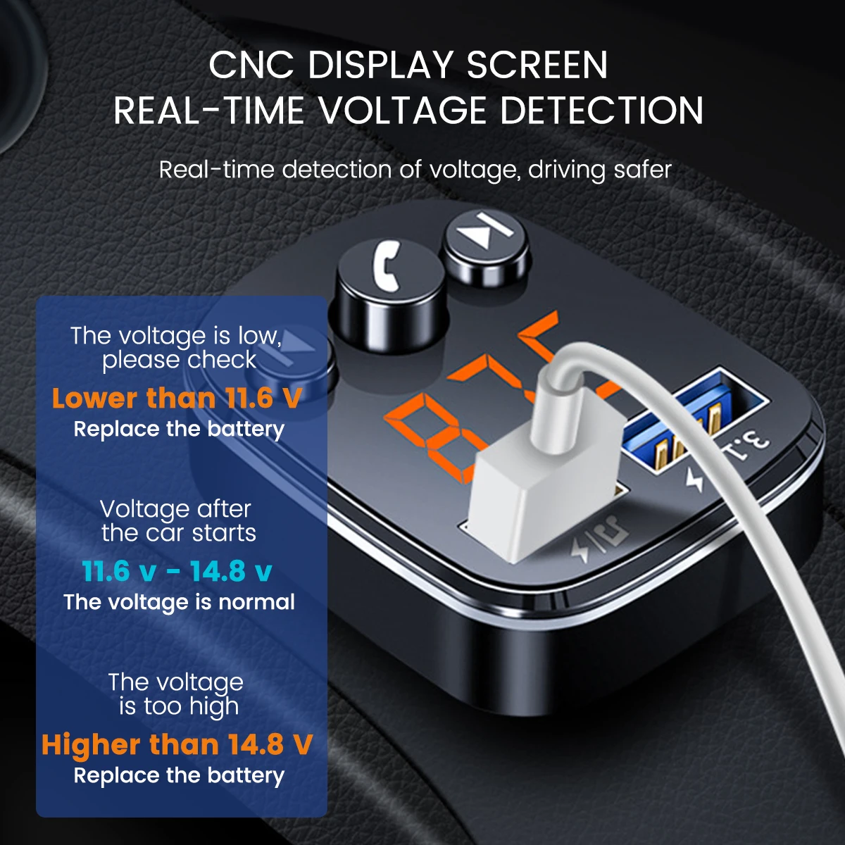 

Car Wireless Radio Adapter LED Light Car MP3 Player Dual USB Ports Fast Charging Support U Disk Bluetooth 5.0 FM Transmitter