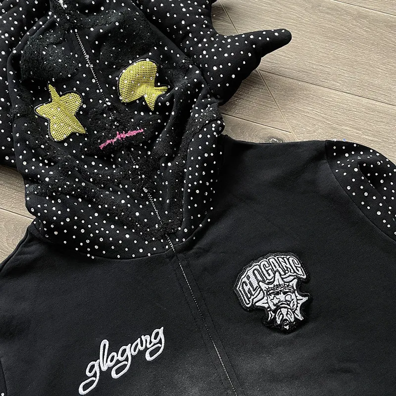 Фото Худи на молнии с вышивкой Diamond Glo Gang The Glory, кепка Sharp Corner Hat, одежда для мужчин и женщин, классические толстовки с нашивкой на груди №3
