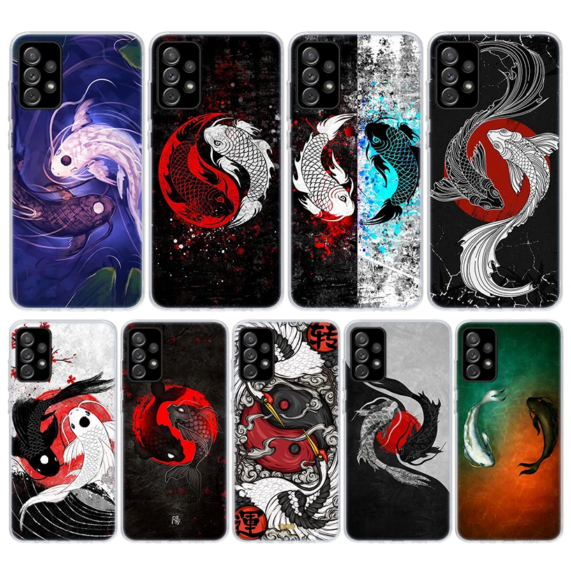 Японский мягкий чехол для телефона Koi Fish Yin Yang Samsung Galaxy A52 A53 A54 A12 A13 A14 A22 A23 A24 A32 A33 A34 A72