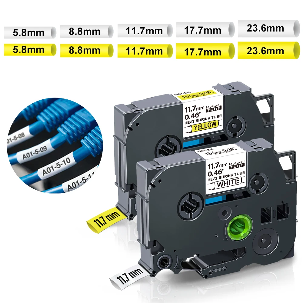 Schrumpfschlauch Kompatbel Mt Brother P-Touch HSe-211 231 241 Weß