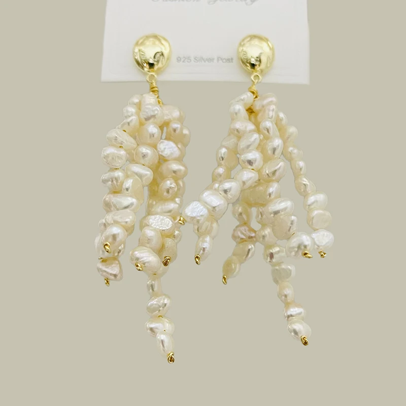 

Trendy Fashion Top Quality Irregular Freshwater Pearls Bunches Earrings Fine Jewelry Genuine Gold Filled
