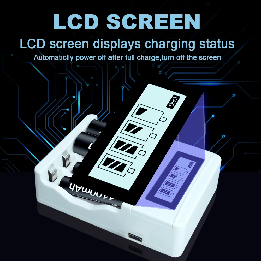 Фото Аккумуляторы PALO AA и AAA 3000 мАч NI-MH AA, батареи LR6 1100 мАч AAA LR3 + USB-зарядное устройство с LCD-дисплеем для аккумуляторов AA AAA 1.2В №4