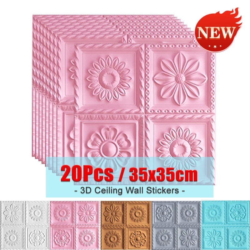 20Pcs 3D Self-adhesive Wall Sticker Foam Wallpaper Ceiling Flower Pattern Waterproof 4mm Thick Wall Panel Living Room Decoration