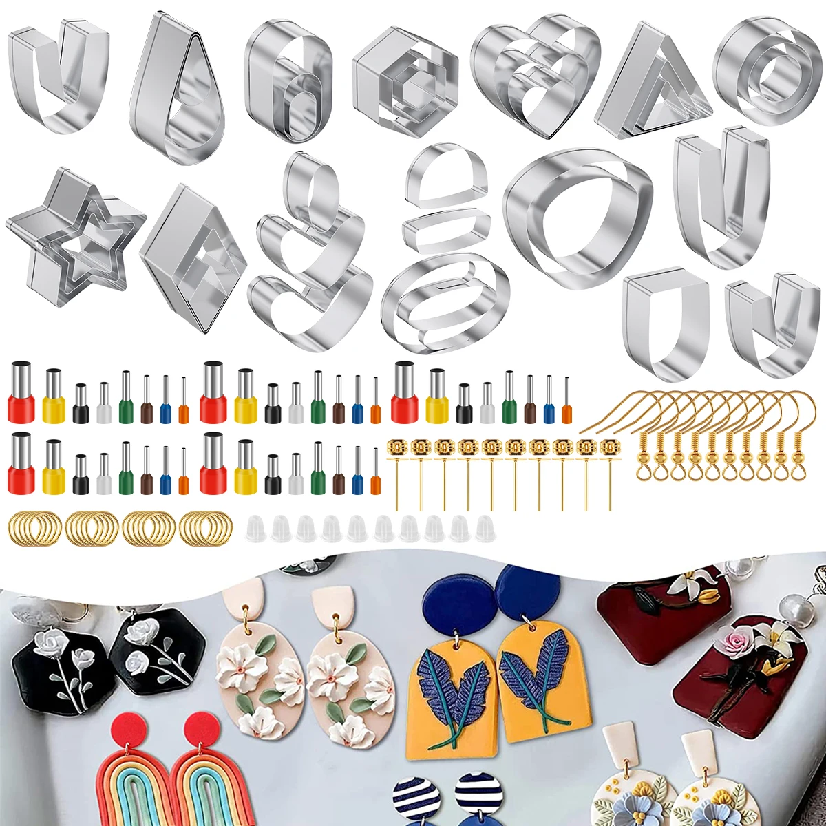 

Полимерные глиняные Резы, набор из 126 штук, серьги из нержавеющей стали, резаки с серьгами, крючками и колечками, аксессуары «сделай сам», пол...