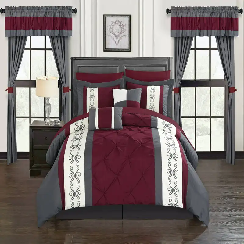 

Kaia 20-Piece Color Block Comforter Set, Queen, Red