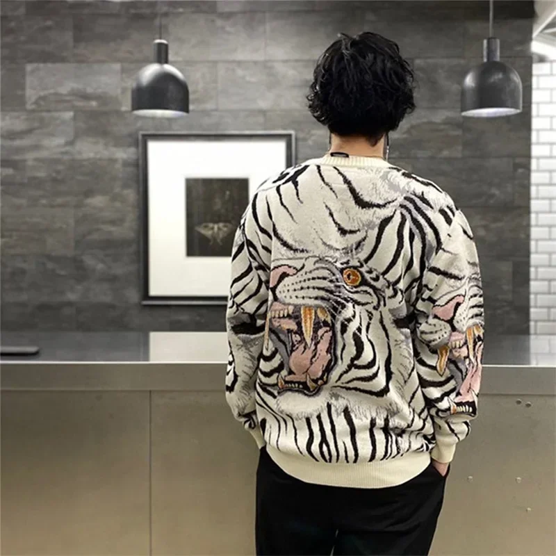 

Fashion Round Neck WACKO MARIA Knitted Sweater Men Women Tiger Jacquard Blue White Khaki Oversize SweatshirtsTimely Delivery