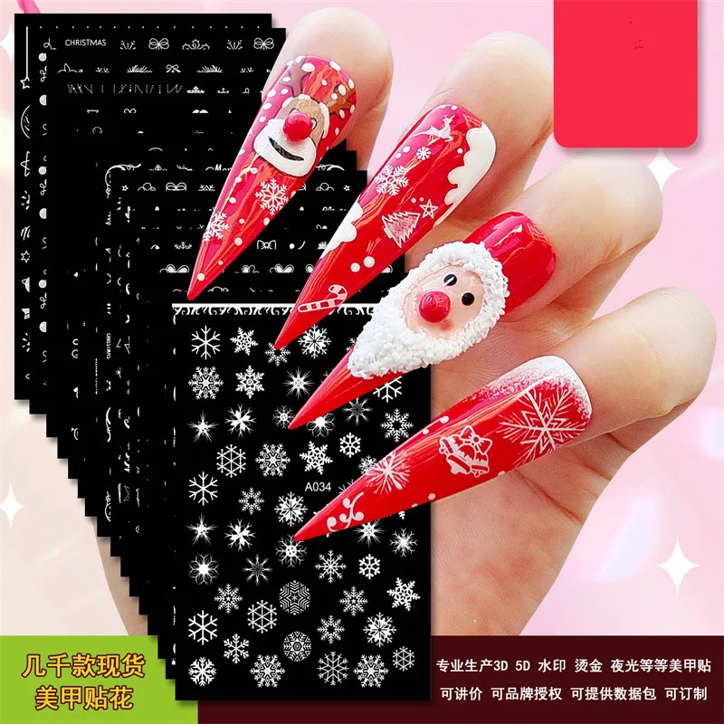 

1PCS Cartoon Cute Nail Art Stickers Santa/Deer Sliders Snowflake Decal Tattoo Merry Christmas Nail Sticker For Nails Accessories