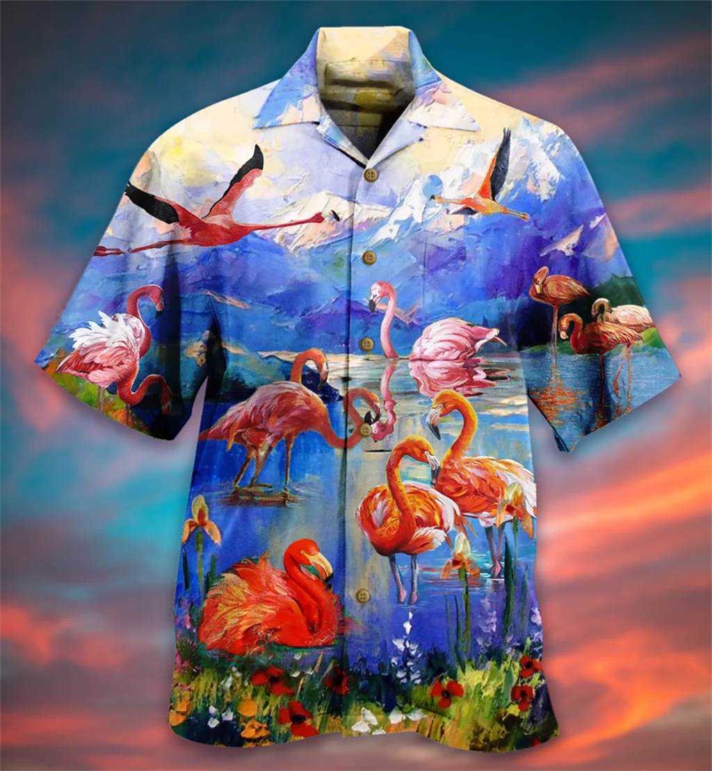 

2022 New Animal Crane Pig 3d Print Hawaiian Shirt For Men Cuban Tops Plus Size Beach Summer Vacation Shirts For Men Women 5xl