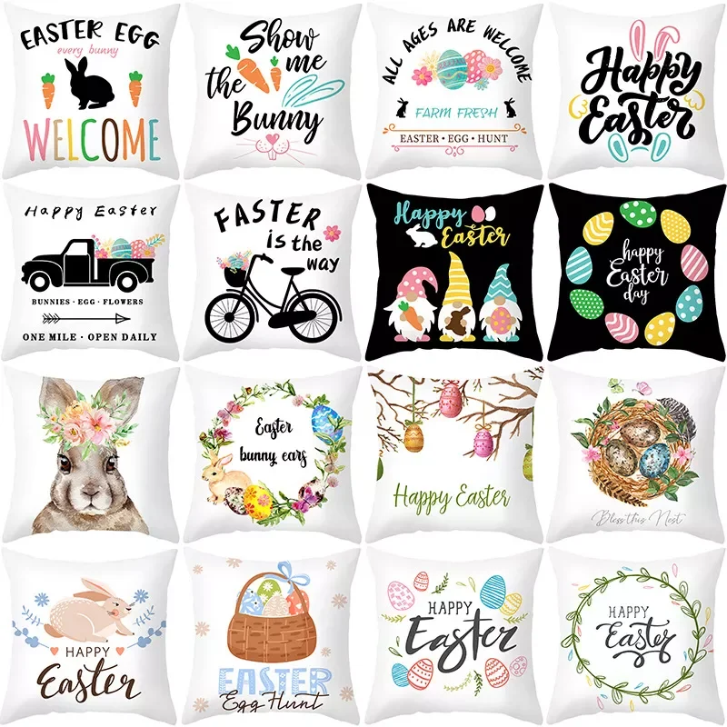 

45x45cm Easter pillowcase Rabbit Easter Decorations for Home Bunny Egg Happy Easter Party Supplies Birthday Gifts