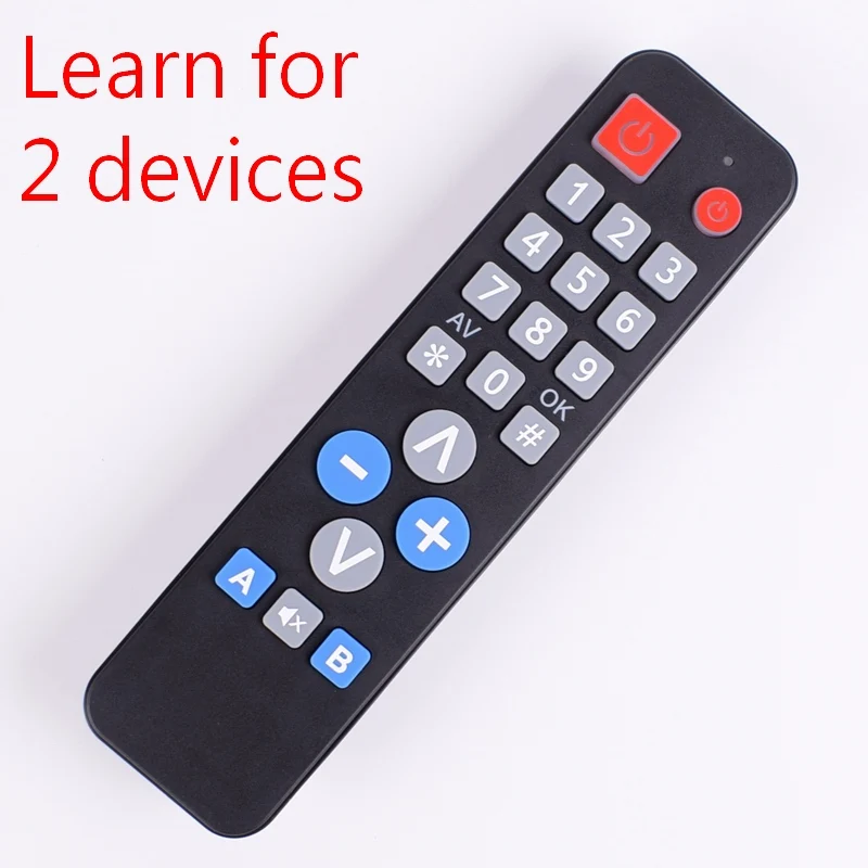 

Universal Learn Remote Control Work for 2 devices Copy IR Code for TV VCR STB DVD DVB BOX 2 in 1 Controller Easy for Old People.