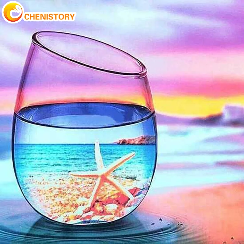 

CHENISTORY 30x30cm Oil Paint By Numbers For Adults Number Painting Seascape In Glass Diy Gift Home Decors On Canvas Paint Kit