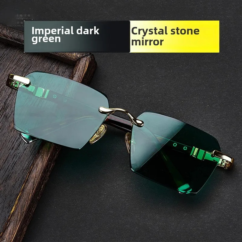 Очки с хрустальным камнем зеленые индивидуальные мужские и женские безрамочные