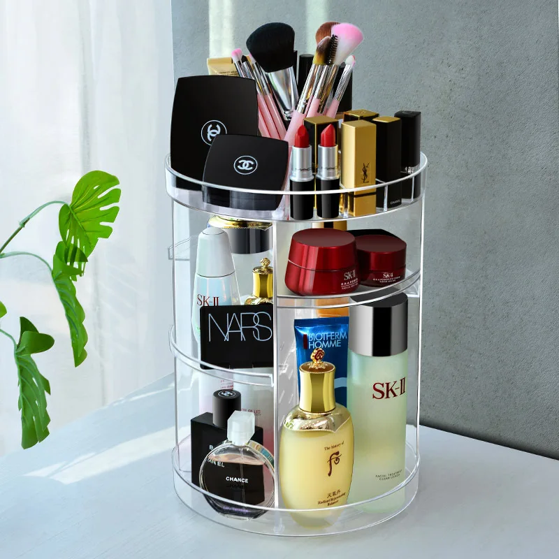 

360 Degree Rotation Make Up Organizer Box Cosmetic Organizer Transparent Fashion Spin Multi-Function Detachable Acrylic