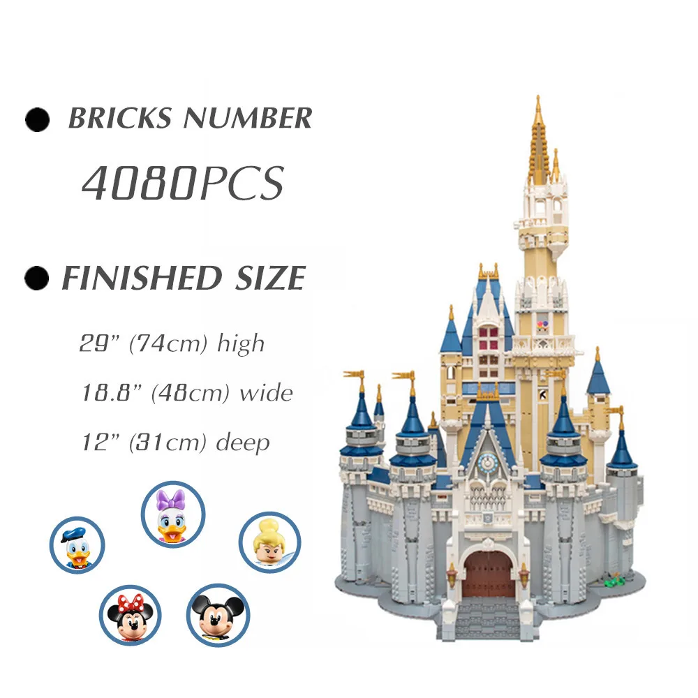 

Fit 71040 Disney 4080PCS 5 Mini Dolls Princess Castle Friends Mickey House Streetview Toys Building Block Brick Kid Toy Gift