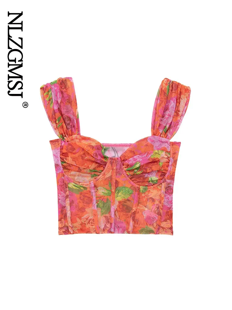 

Женская майка с цветочным принтом, квадратным вырезом и без рукавов