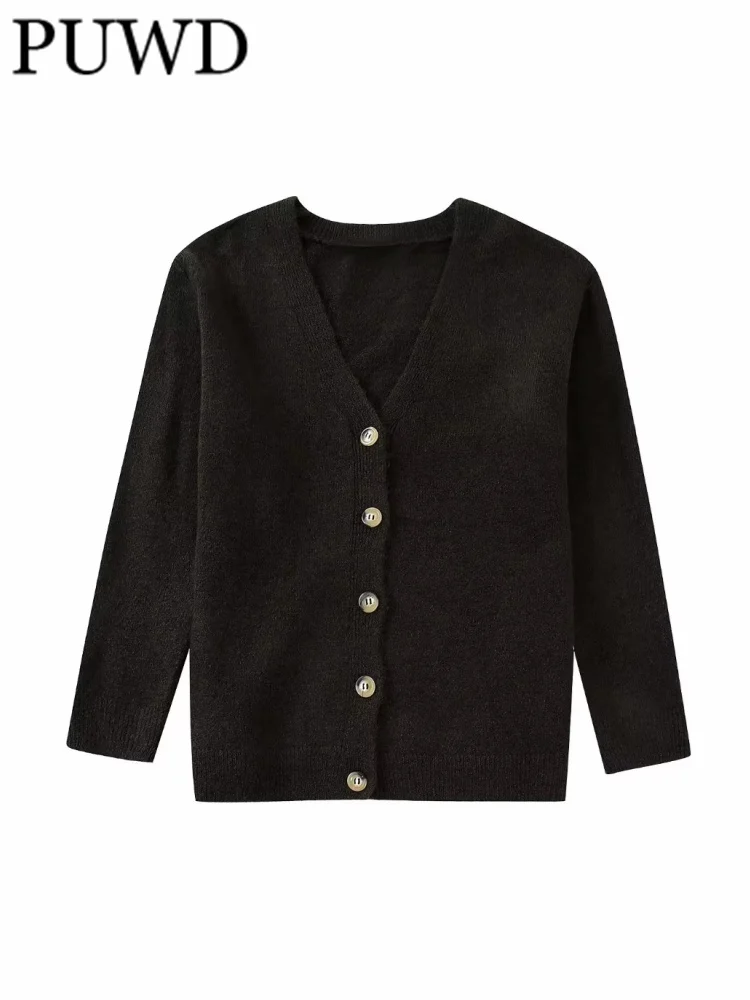 

Женский Мягкий трикотажный кардиган на пуговицах, с V-образным вырезом и длинным рукавом