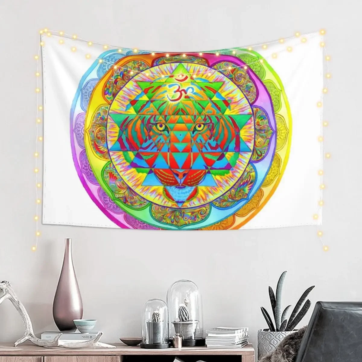 Внутренняя сила психоделический тигр Шри-Янтра триповая мандала гобелен