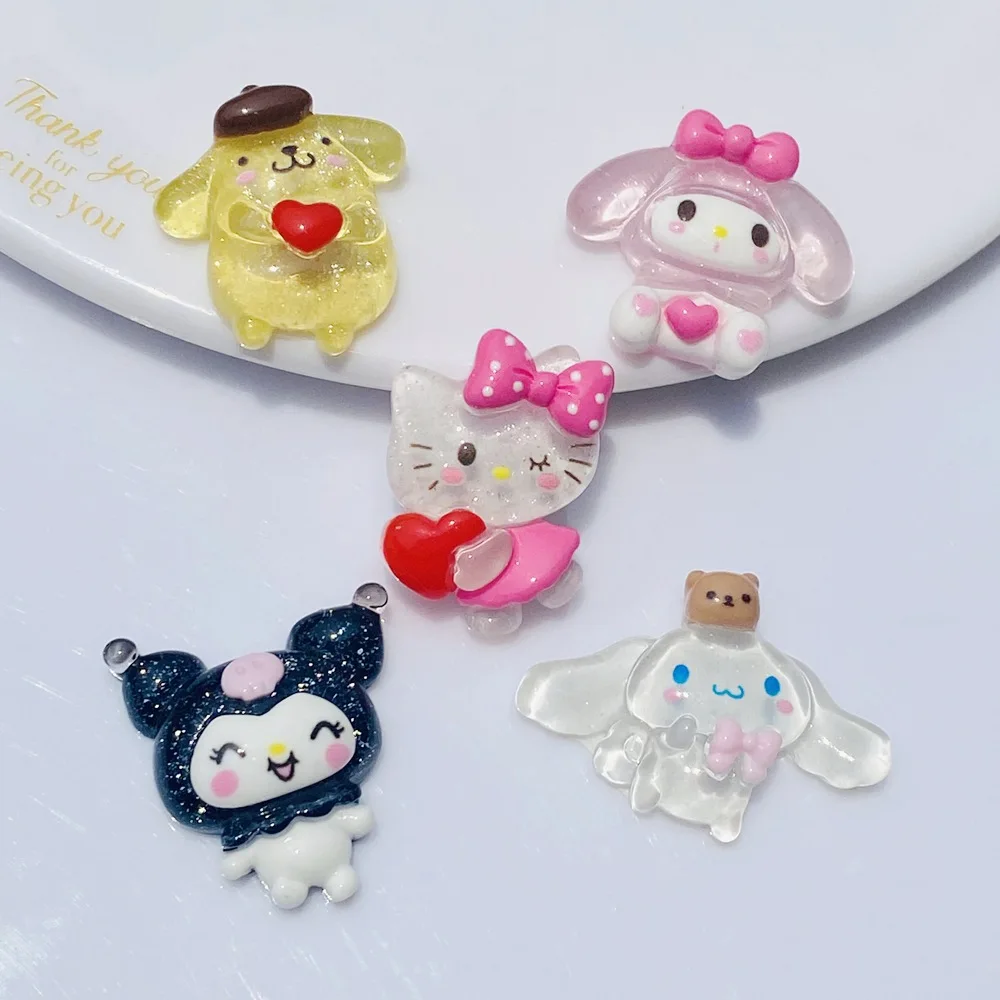 

50Pcs Anime Cartoon Sanrio Hellokitty Kuromi Transparent Resin Diy Accessories Kawaii Phone Case Accessories Girls Hairpin Toys