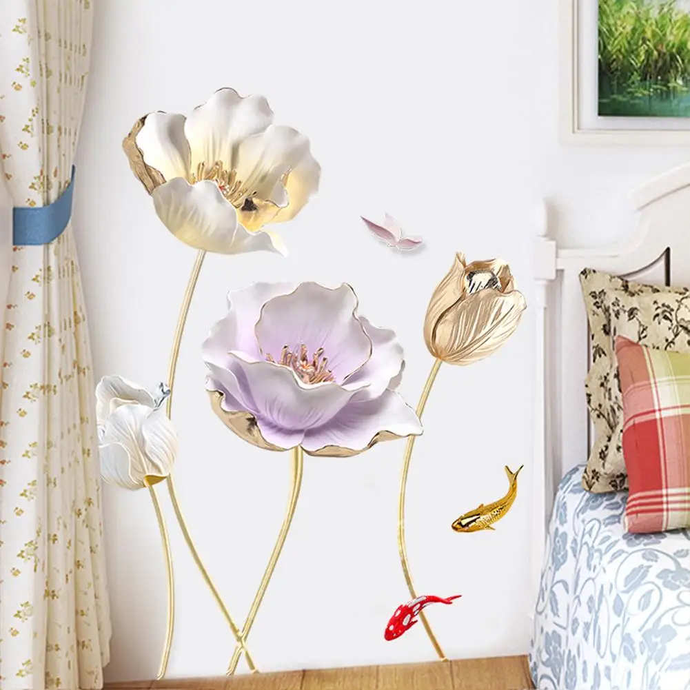 

Wall Stickers Colored 3D Tulip Embossed Flowers Wallpaper Creative Self-adhesive Removable Dormitory Bedroom Background Decor