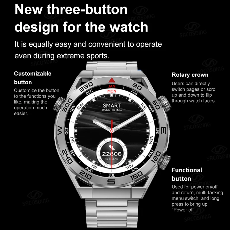 Smart Watch Ultra Mate NFC GPS Tracker 1.5 Inch 454*454 Screen Men Smartwatch Compass Bluetooth Call Business Watches For Huawei images - 6