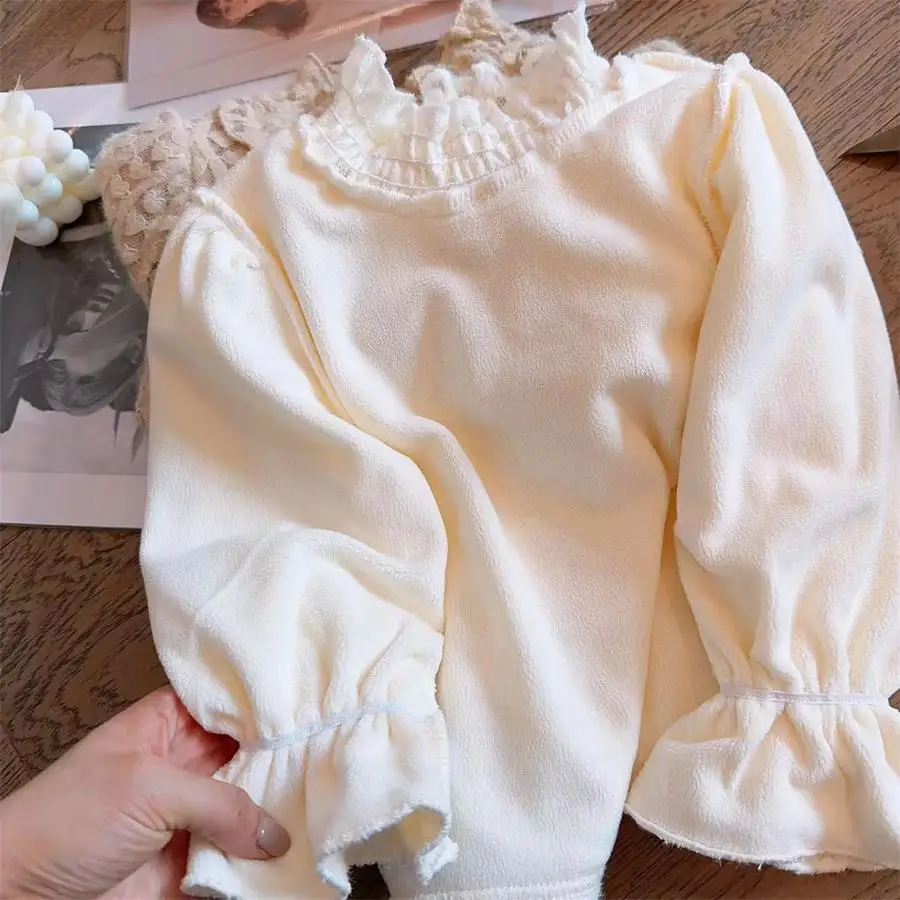 Осенне-зимняя рубашка с плюшевым низом для девочек новый детский топ длинными