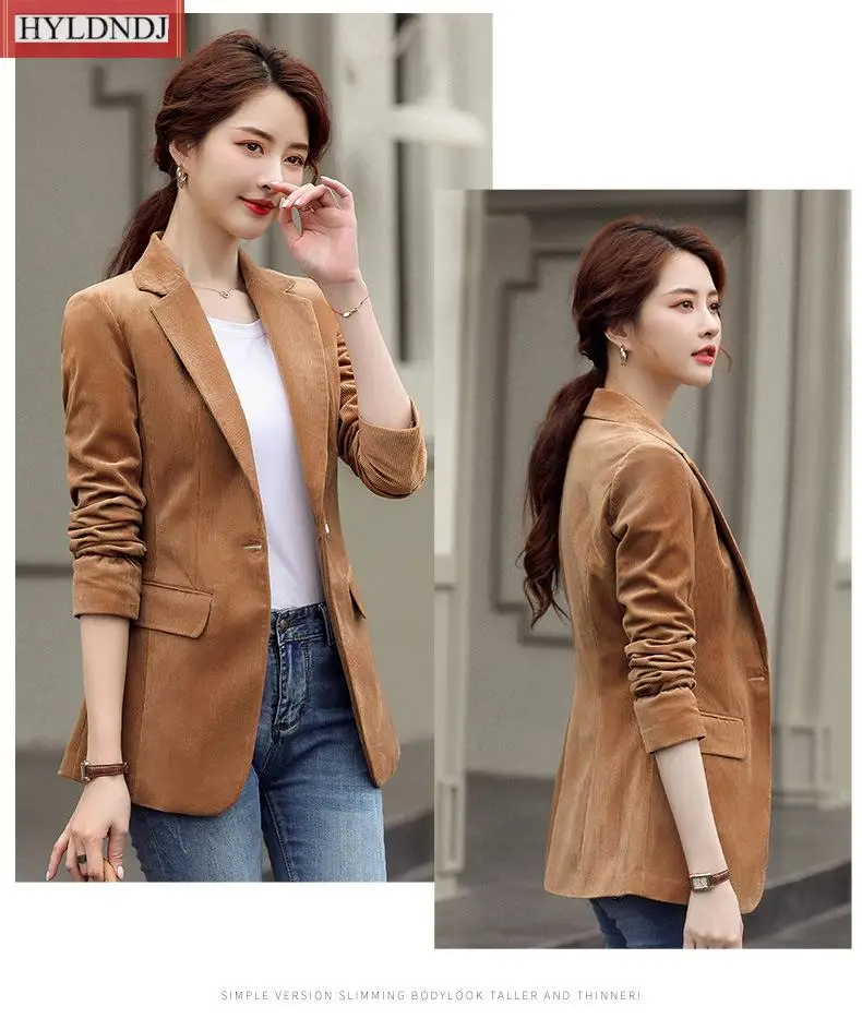 2023Spring Autumn New Women's Long-Sleeved Casual Small Suit Formal Wear Jacket Fashion Slim Slimming Solid Color Corduroy Jacke