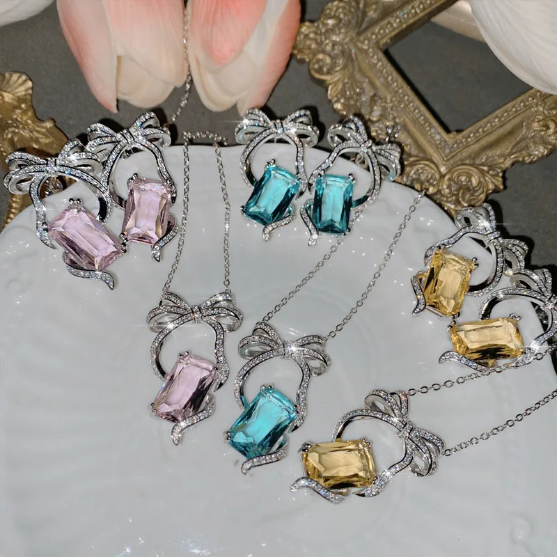 

Персонализированные романтические трендовые квадратные серьги/ожерелье из циркония класса ААА комплект ювелирных изделий женские вечерние аксессуары праздничный подарок