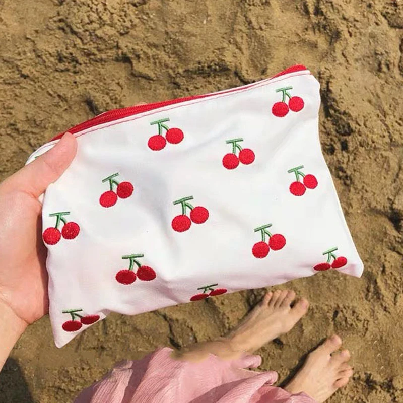 

Korean Ins Storage Bag Organizer Kawaii Cherry Handbags Portable Cartoon Women's Handbags Makeup Organization