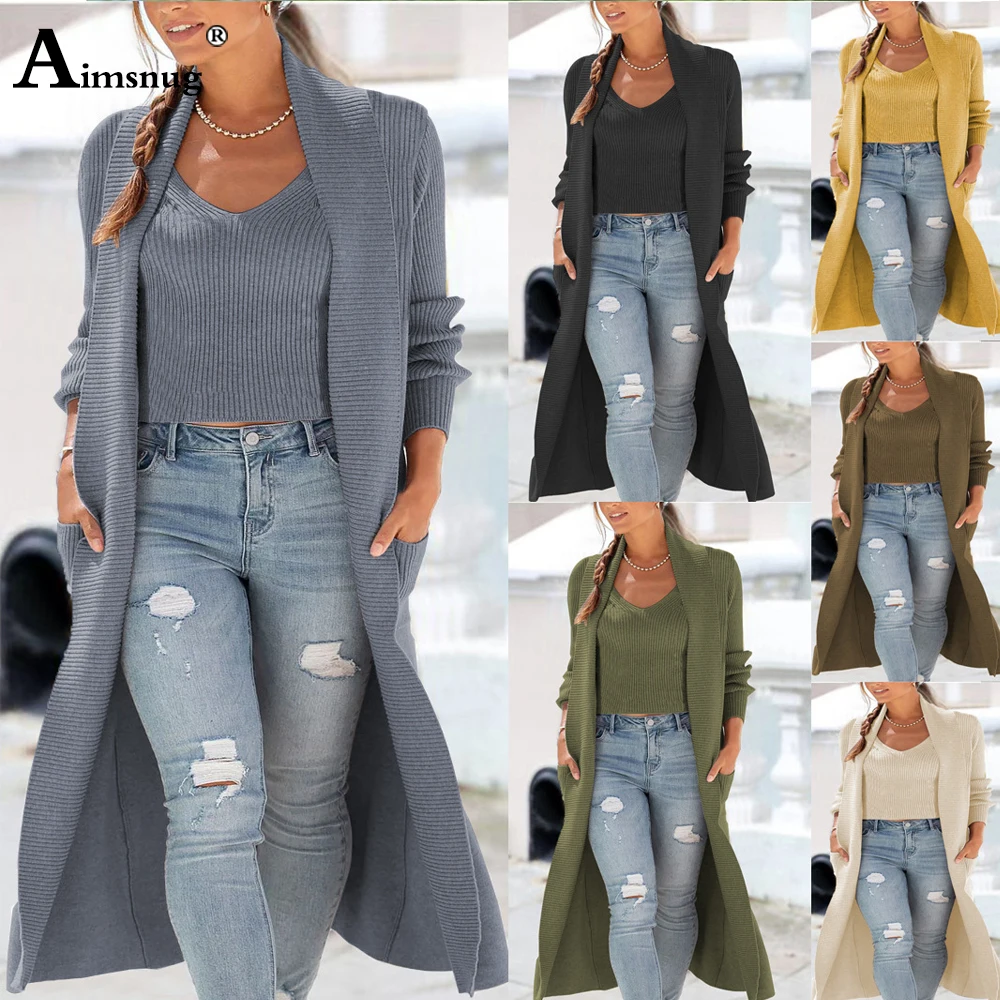 

Women's Pocket Sweater 2022 Autumn Long Tops Streetwear Winter Warm Cardigans Oversized Female Open Stitch knitting Sweaters