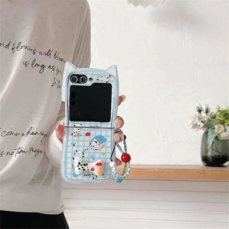 Чехол для телефона с милой собачьей костью и ремешком Samsung Galaxy Z Flip 3 4 5 6 5G PC жесткая