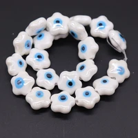 20pcs 14mm flower shape evil eye ceramic beads for jewelry making loose spacer bead diy bracelet necklace earring accessories