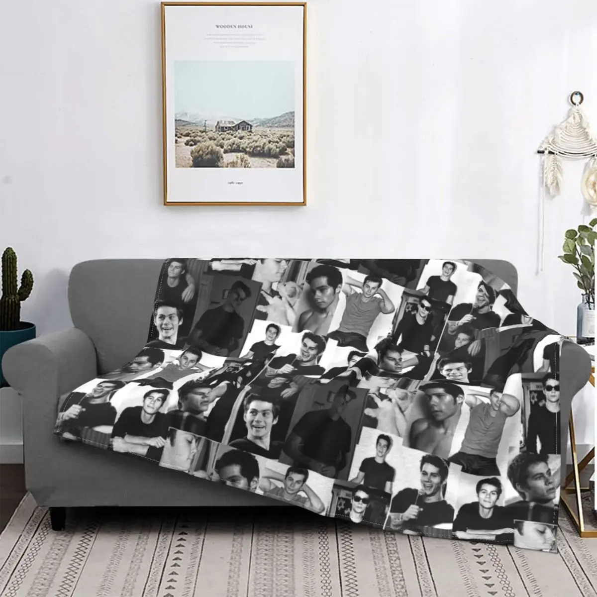 

Dylan O'Brien Collage Fleece Throw Blanket Vintage Actor Blanket for Sofa Outdoor Super Soft Bedding Throws