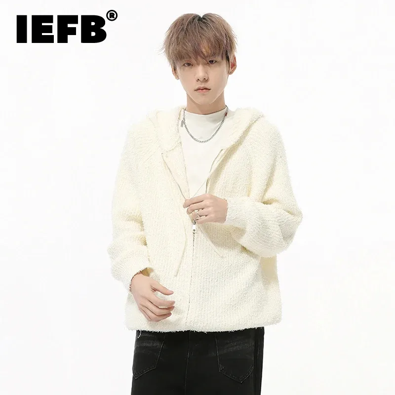 IEFB корейский стиль мужские свитера с капюшоном повседневные вязаные на молнии