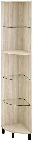 

Modern Wood and Glass 4 Shelf Corner Console, 68 Inch, Birch