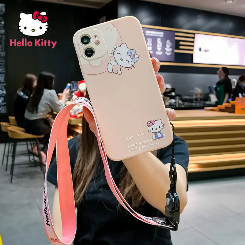 

Hello Kitty for IPhone 7/8P/X/XR/XS/XSMAX/11/12Pro/12mini Cute Cartoon All-inclusive Lens Lanyard Phone Case