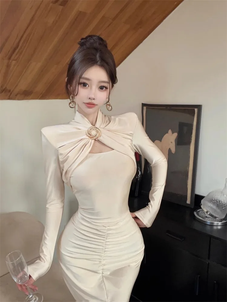 Платье Ezgaga женское с вырезами приталенное элегантное вечернее длинным рукавом