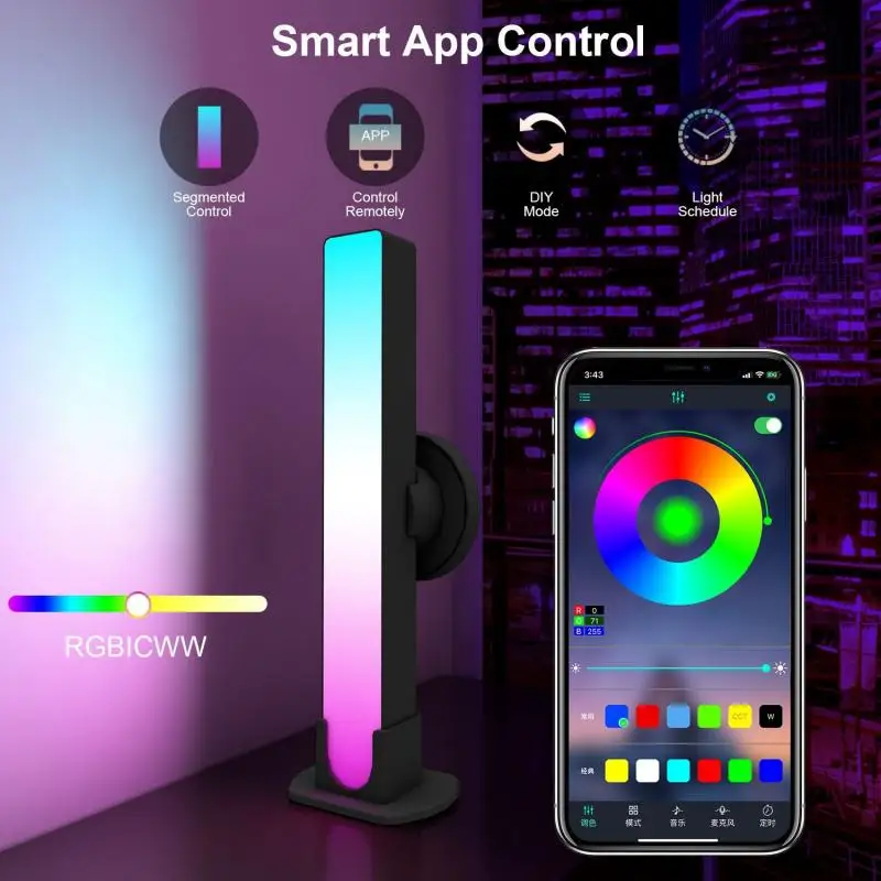 

Smart RGB LED Light Bars Night Light with Bluetooth APP Control Music Rhythm Lights Backlight for Gaming TV Room Decoration Lamp